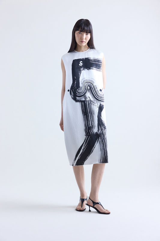 Dani Cream Short Printed Column Dress