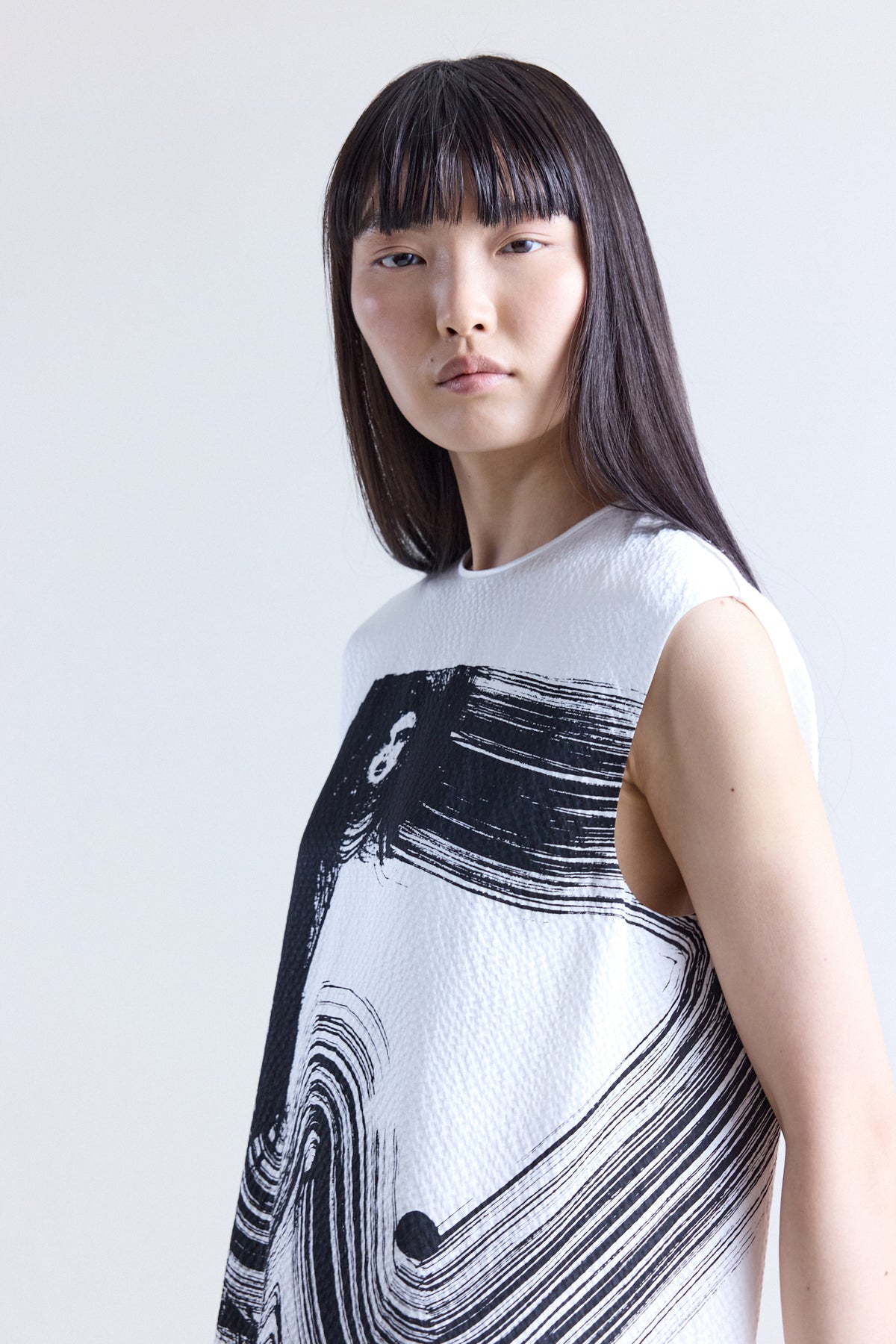 Dani Cream Short Printed Column Dress