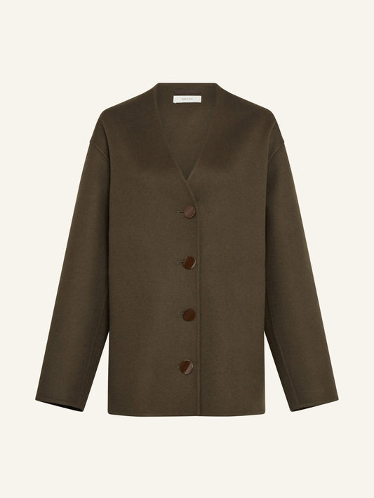 CARTER Double Face V-Neck Jacket in Dark Olive