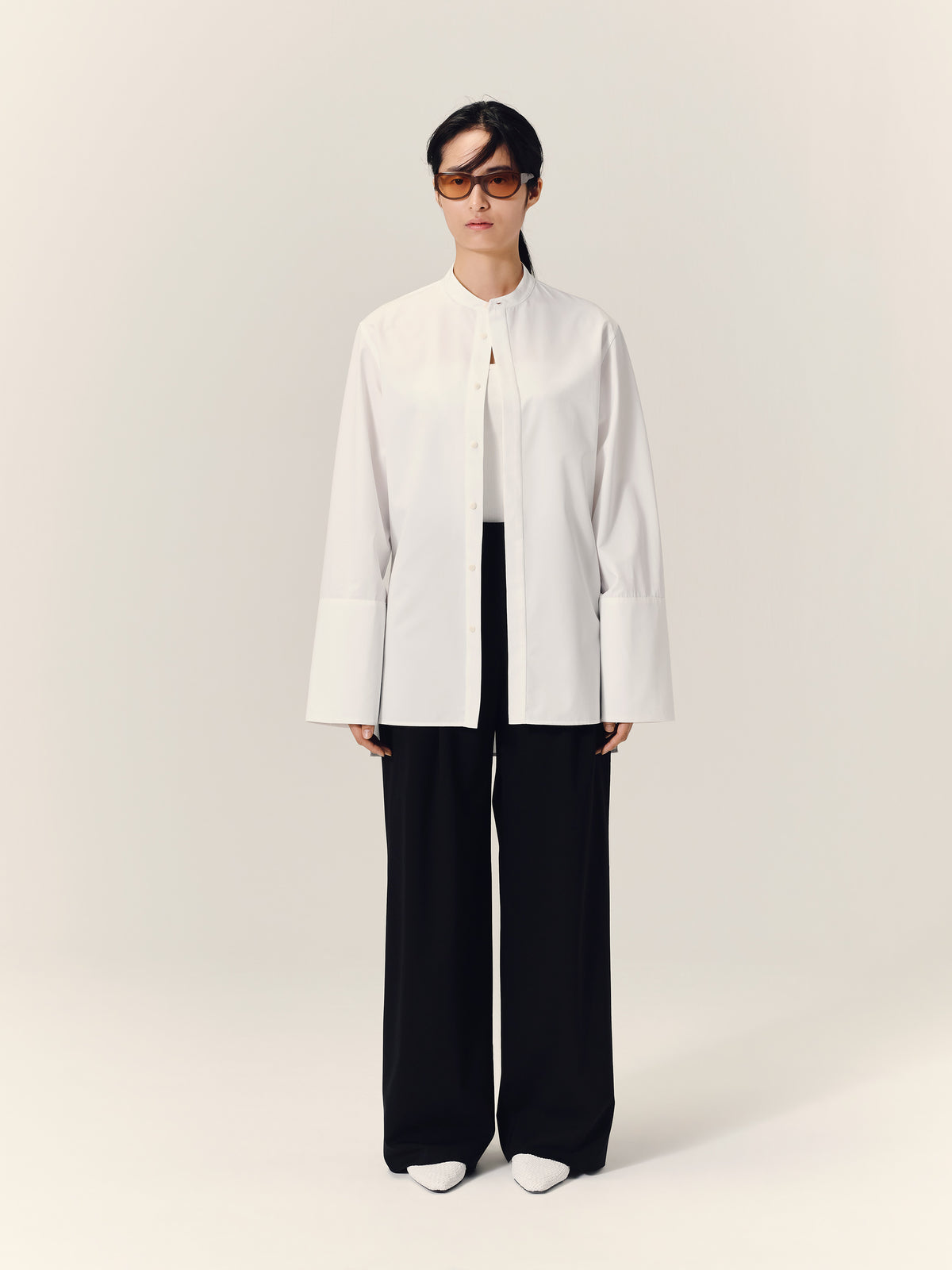 ESME Mandarin Collar Shirt in White