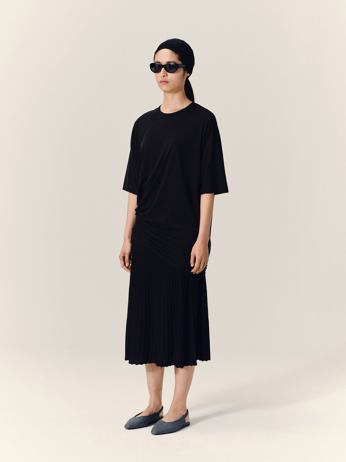 MARGIA Draped Sheer T-Shirt in Black