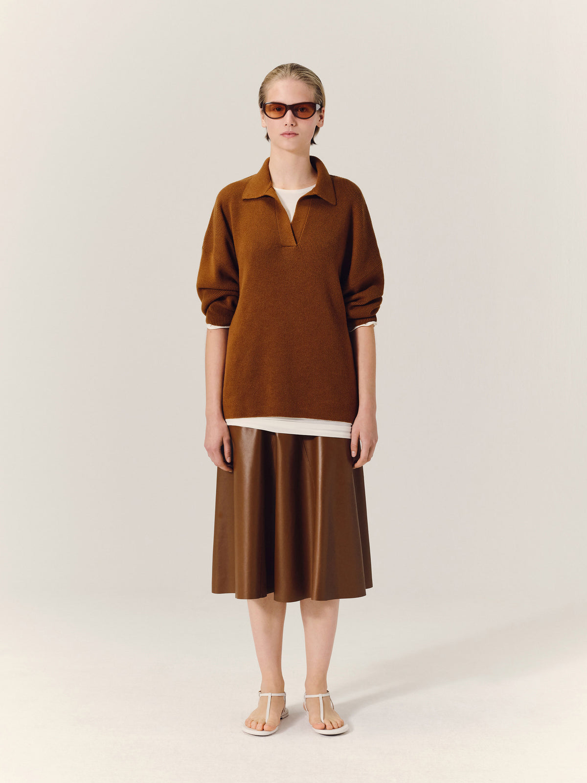 LOUISE Ribbed Polo Sweater in Ochre