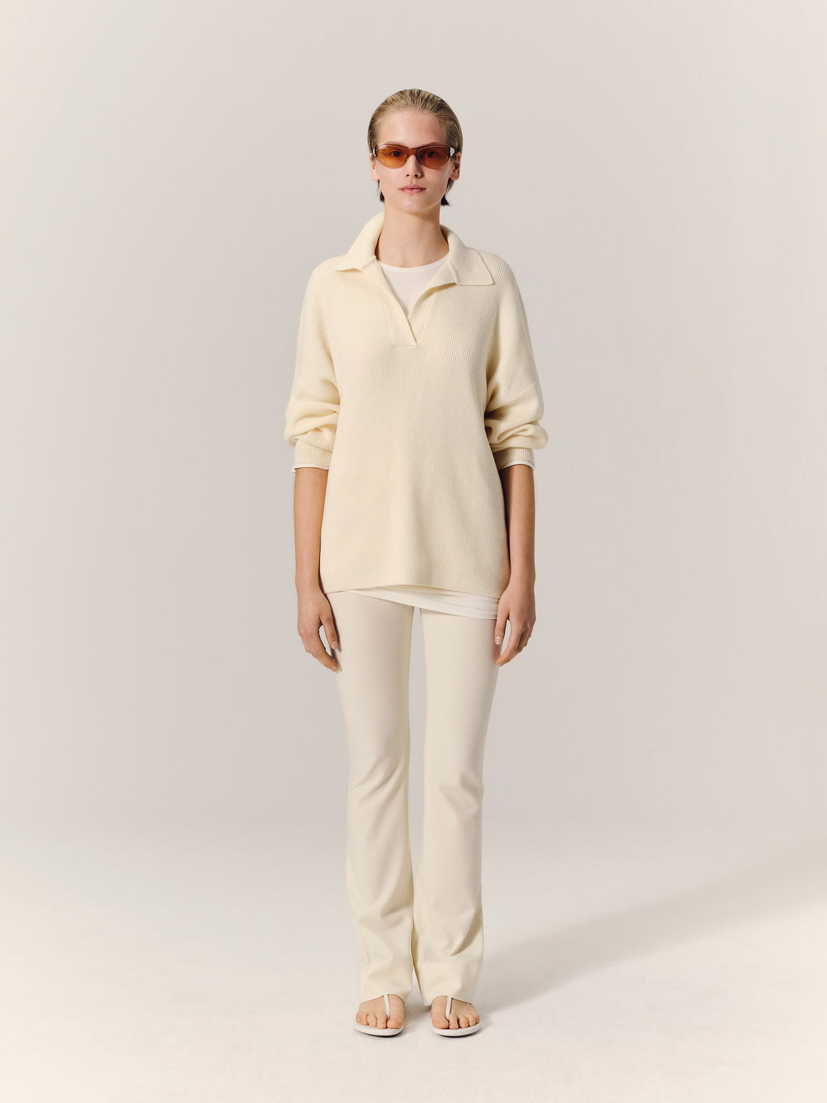 LOUISE Ribbed Polo Sweater in Off White