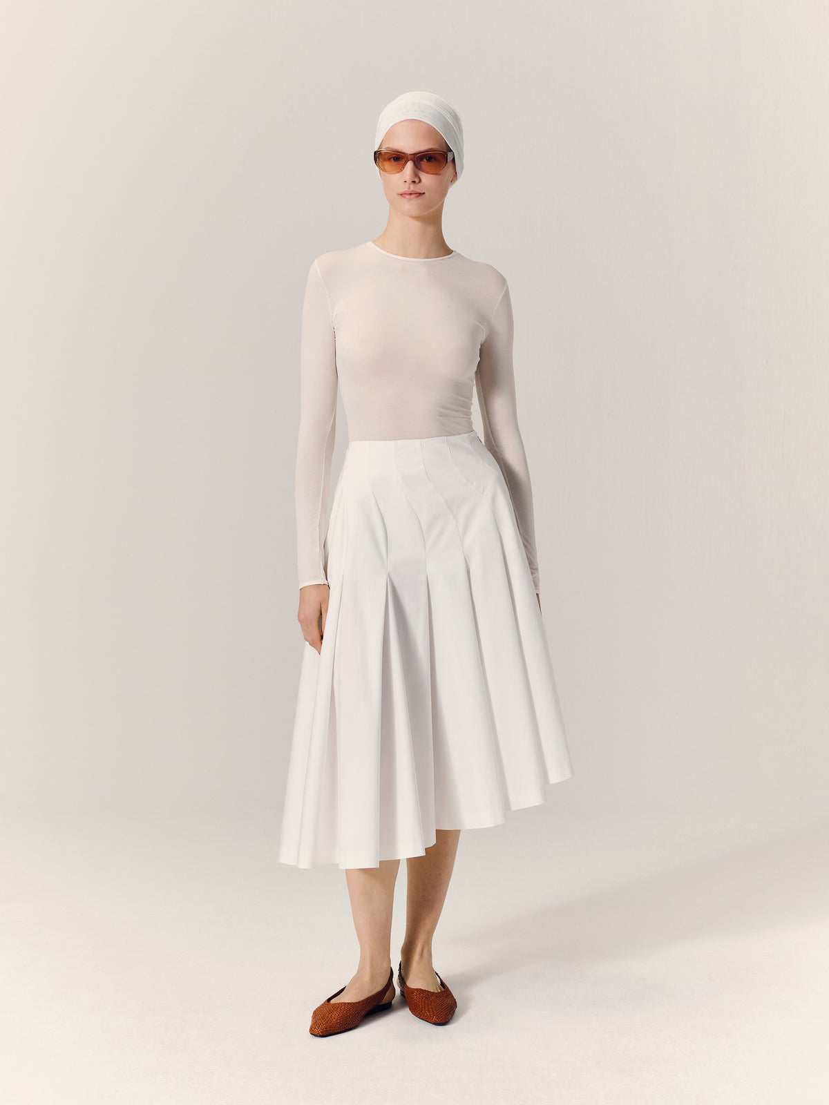 RIO Asymmetrical Pleated Midi Skirt in White