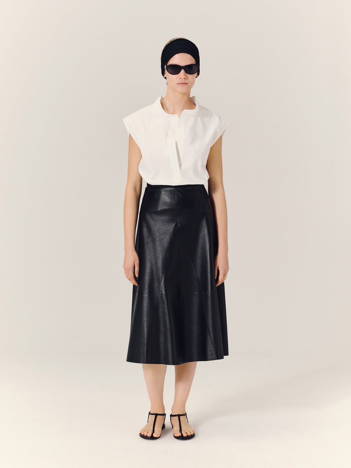 SELINA Leather A-Line Skirt in Black