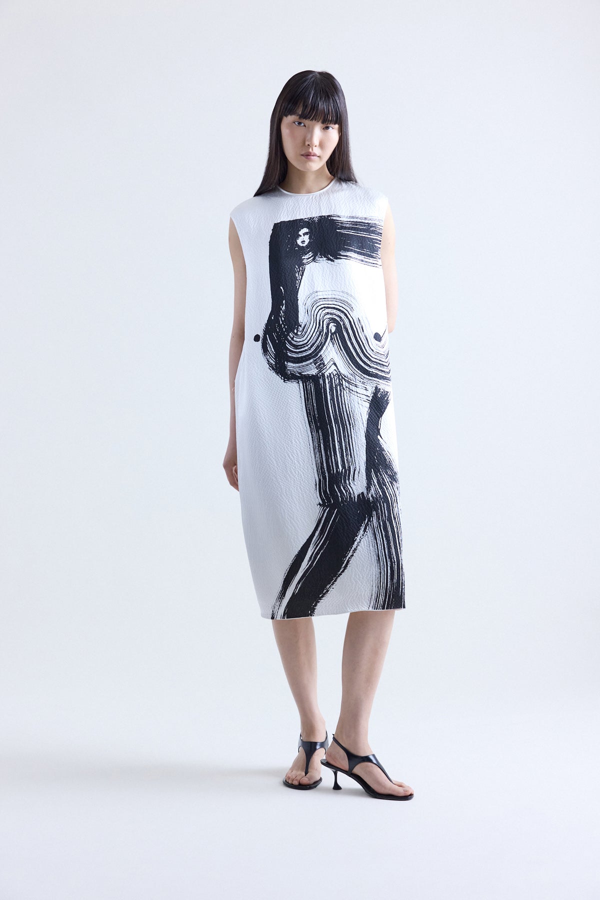 Dani Cream Short Printed Column Dress