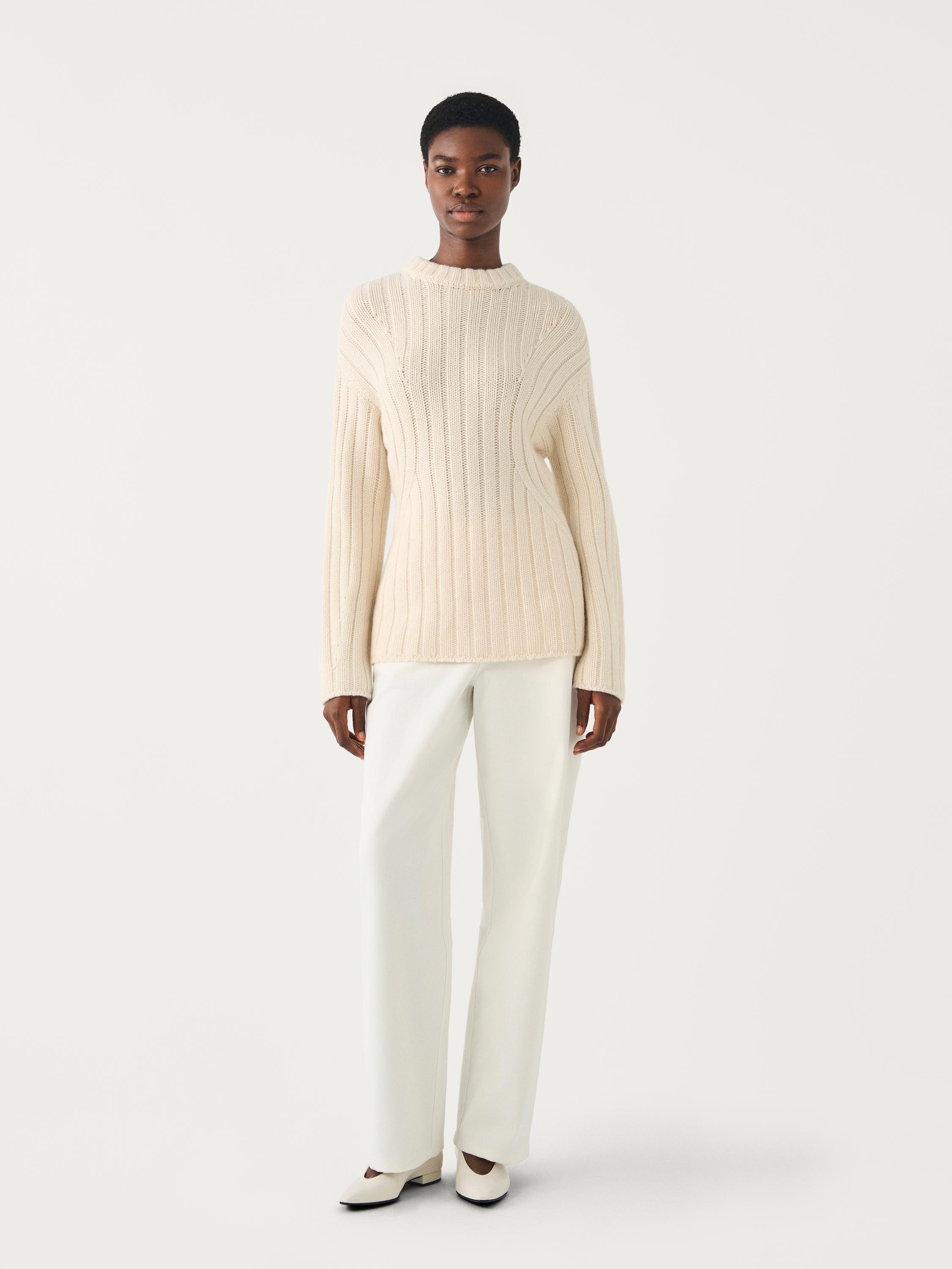 White hot sale ribbed sweater