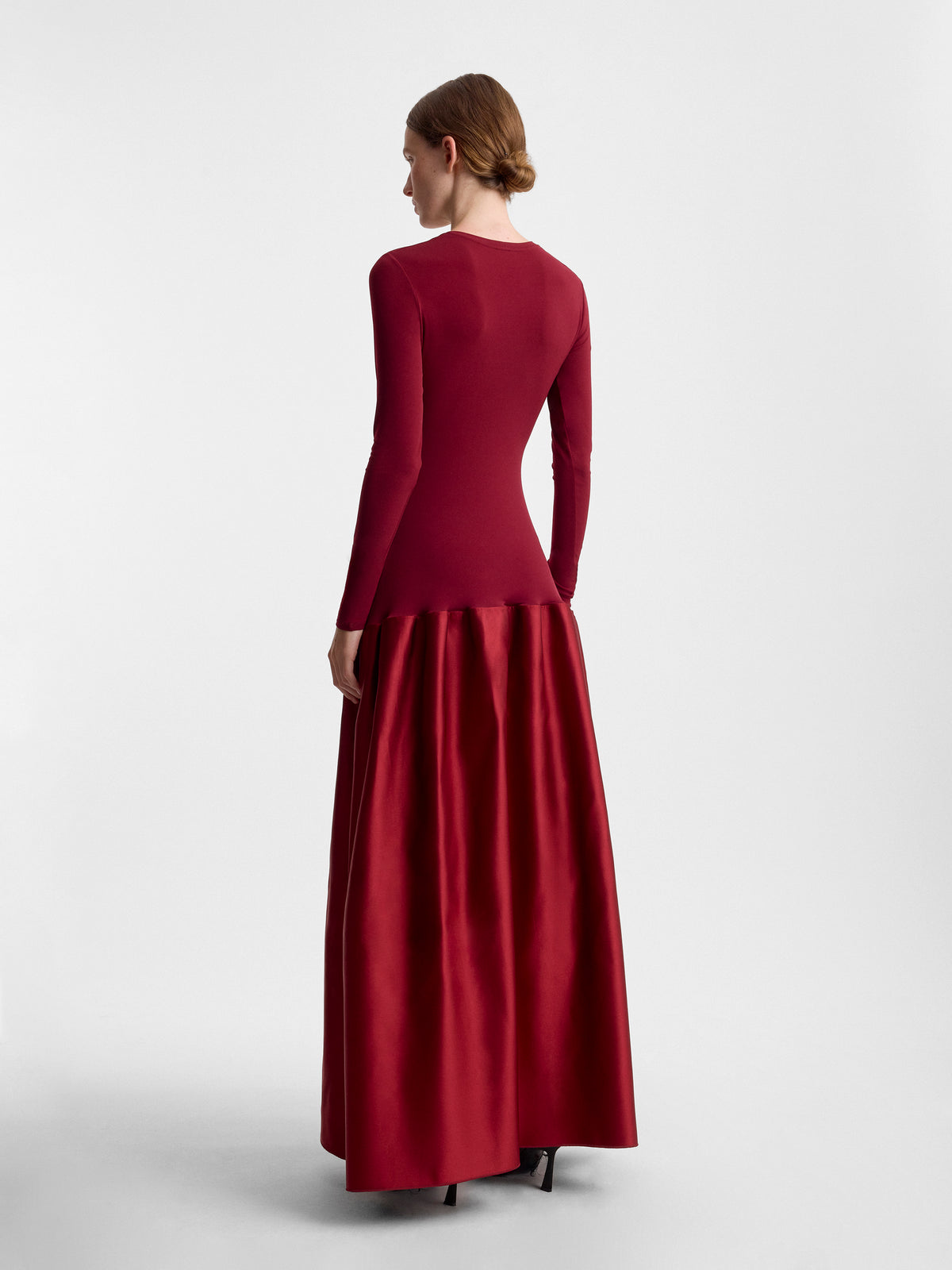 Fforme_FW26_CATRIN.BODYCON.JERSEY.WITH.DUCHESSE.FLARED.SKIRT_DARK.BORDEAUX_FF00615-PL2601-628_BACK