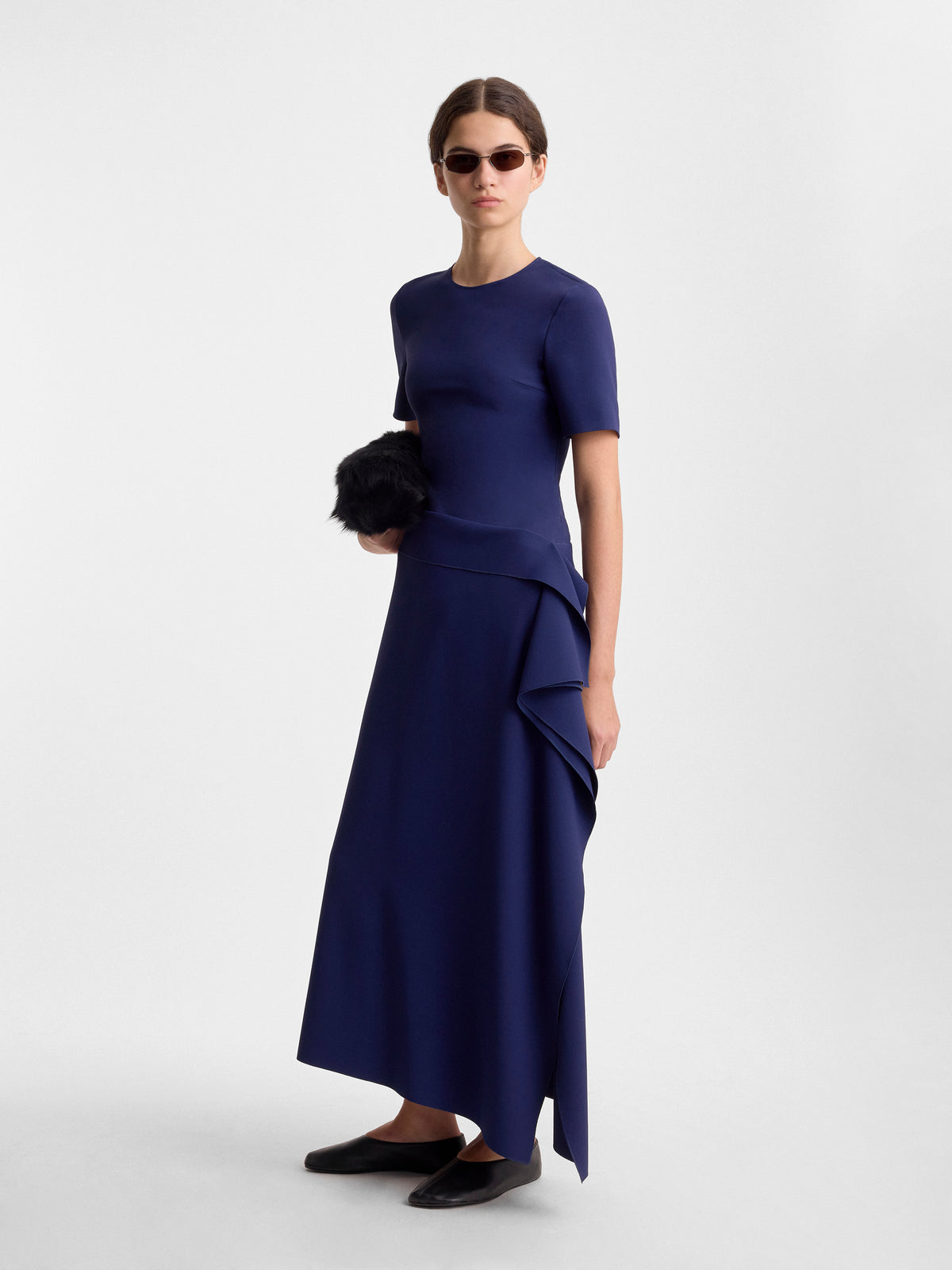 Fforme_FW26_CHLOE.ASSYMETRICAL.DRAPE.SKIRT.T-SHIRT.DRESS_INK.BLUE_FF00805-VI2502-420_MAIN