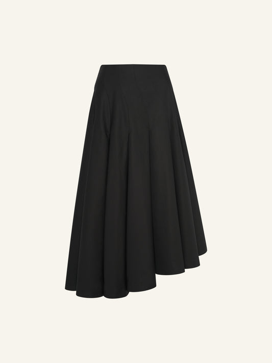 RIO Asymmetrical Pleated Midi Skirt in Black